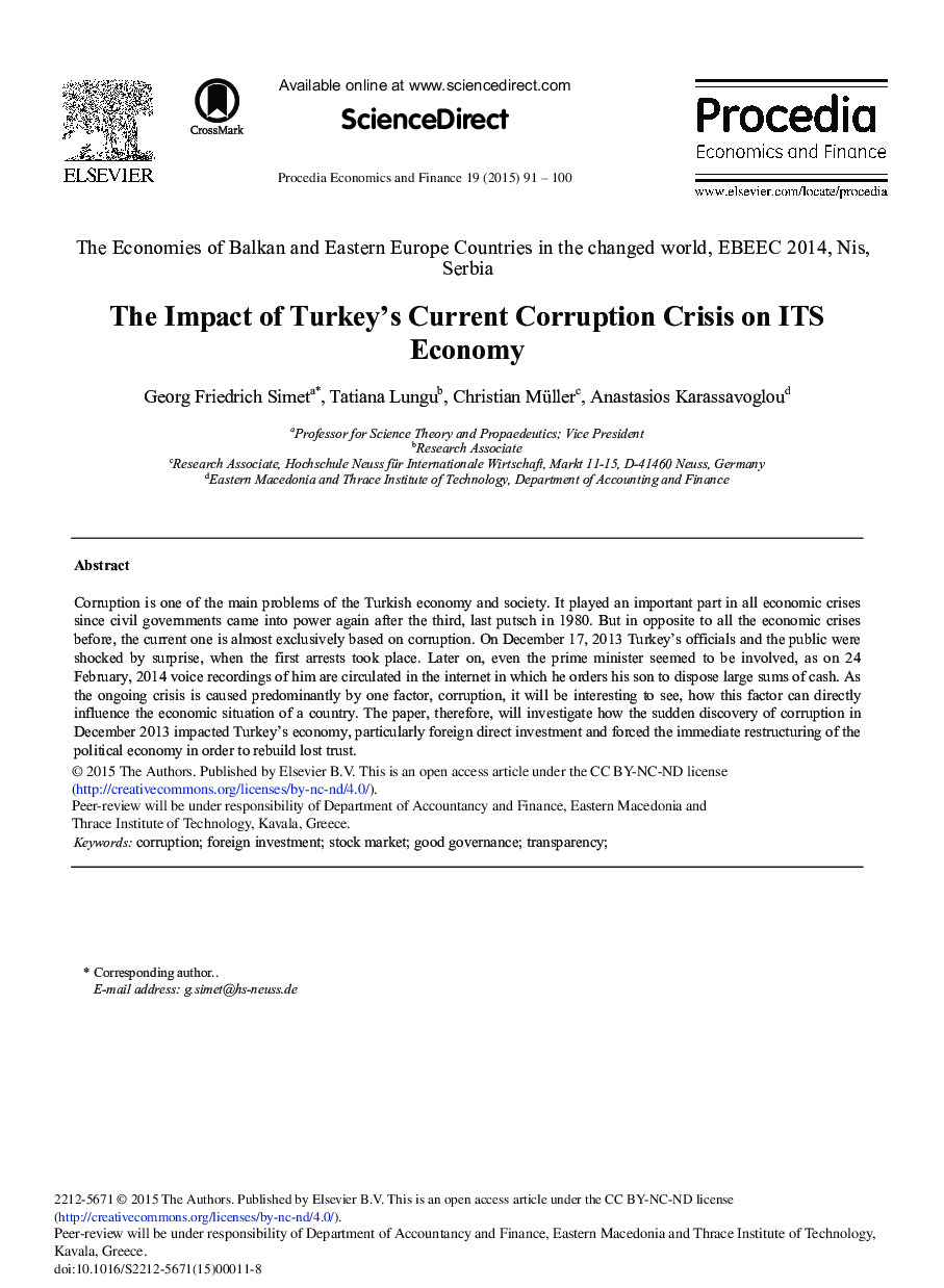 The Impact of Turkey's Current Corruption Crisis on ITS Economy 