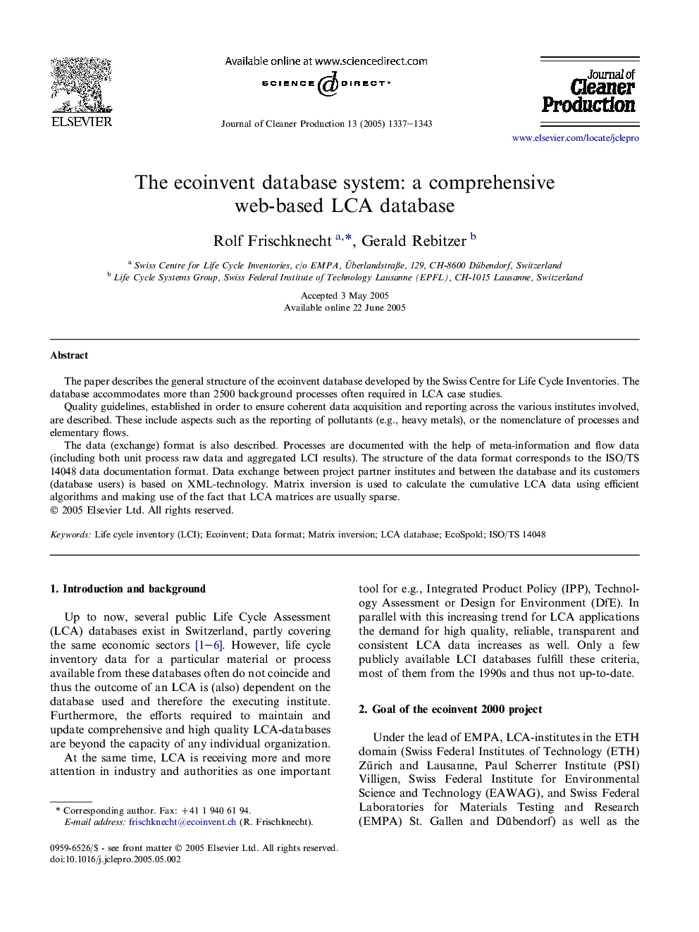 The ecoinvent database system: a comprehensive web-based LCA database