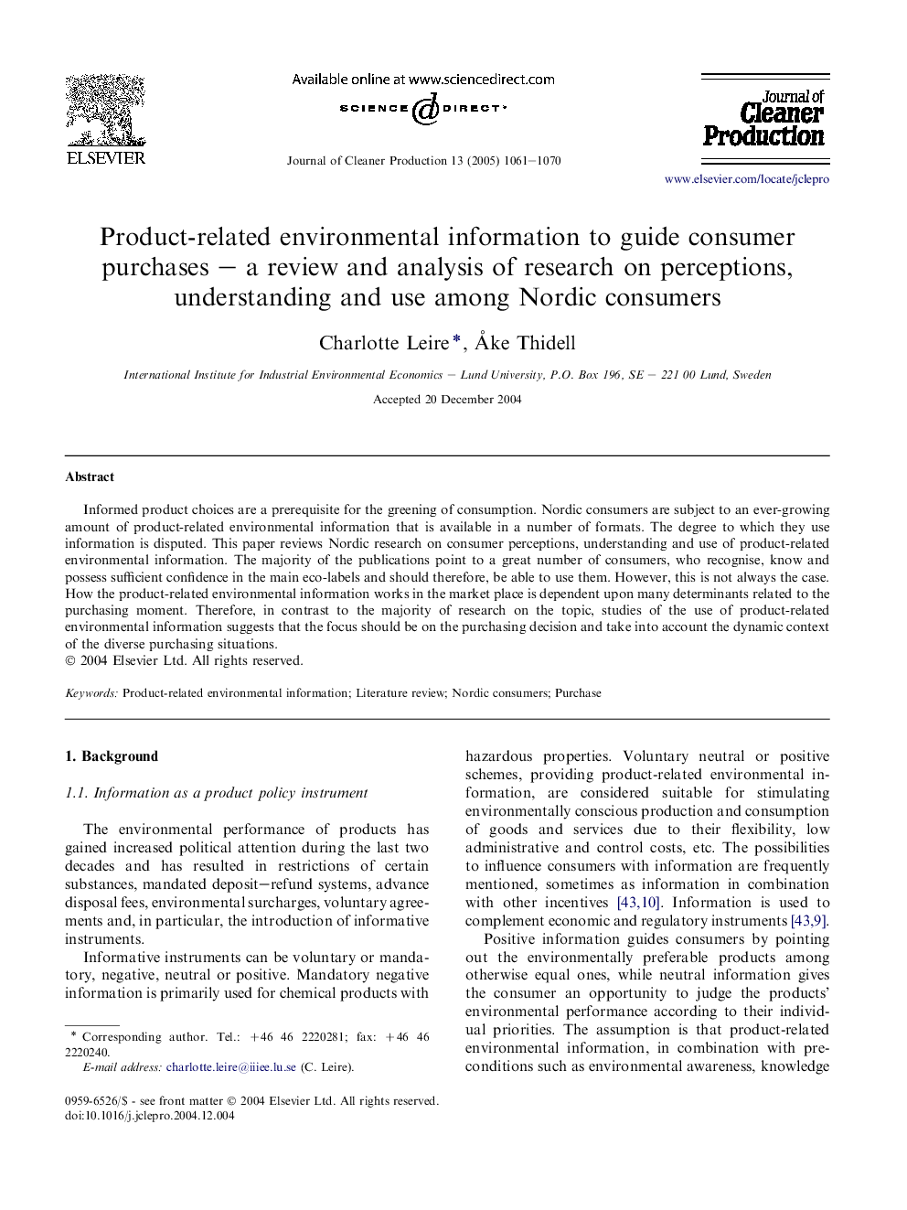 Product-related environmental information to guide consumer purchases - a review and analysis of research on perceptions, understanding and use among Nordic consumers