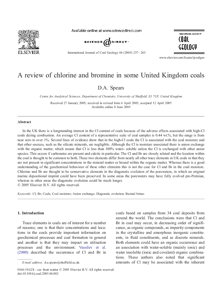 A review of chlorine and bromine in some United Kingdom coals
