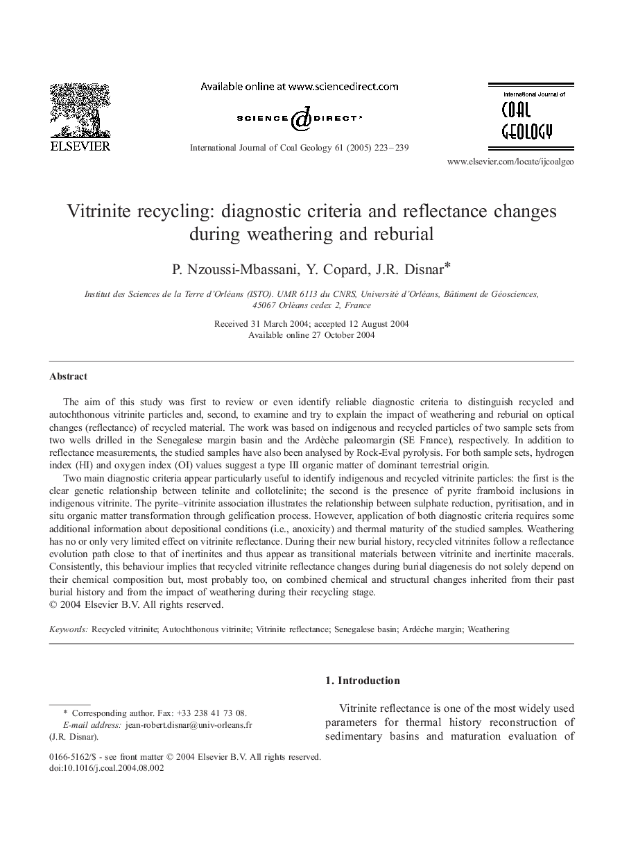 Vitrinite recycling: diagnostic criteria and reflectance changes during weathering and reburial