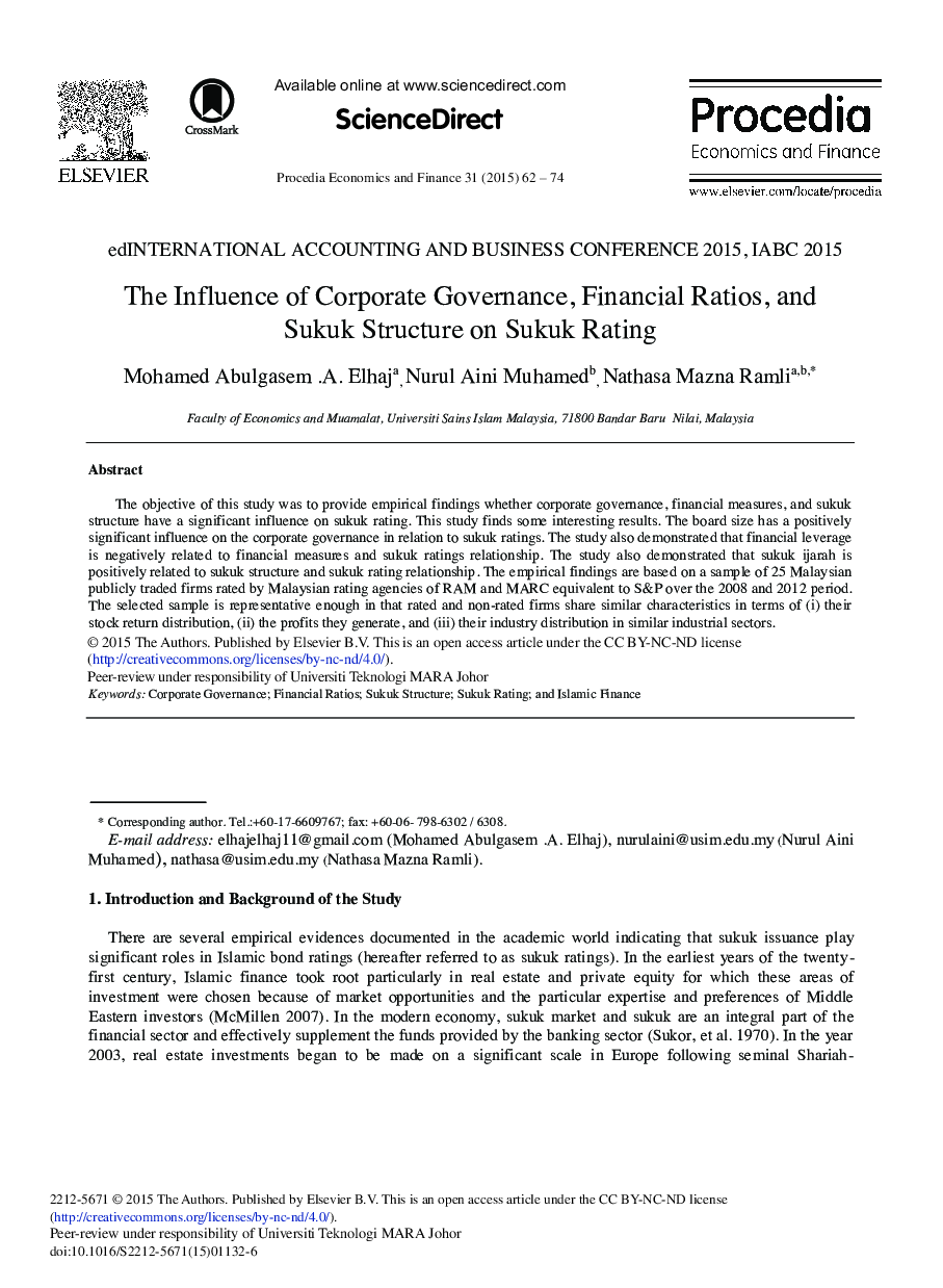 The Influence of Corporate Governance, Financial Ratios, and Sukuk Structure on Sukuk Rating 