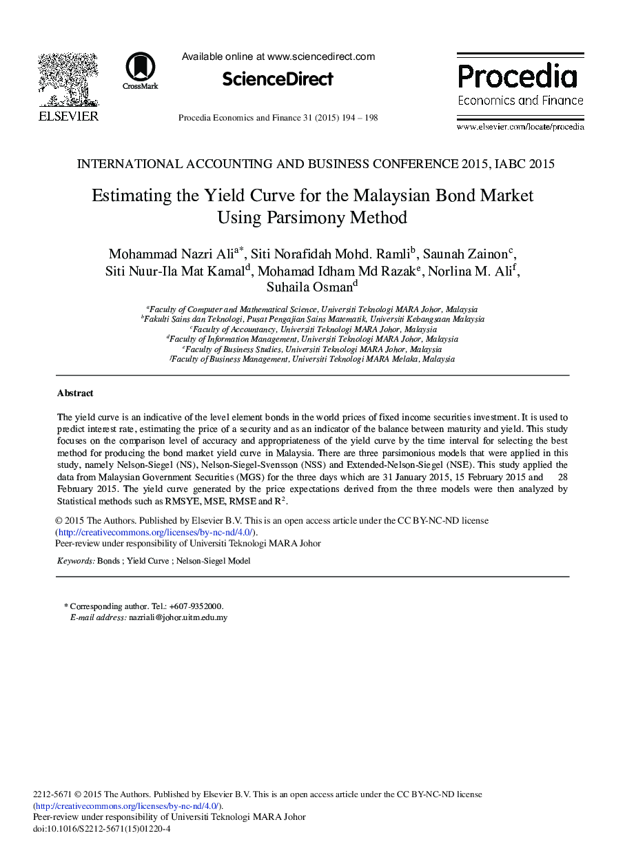 Estimating the Yield Curve for the Malaysian Bond Market Using Parsimony Method 
