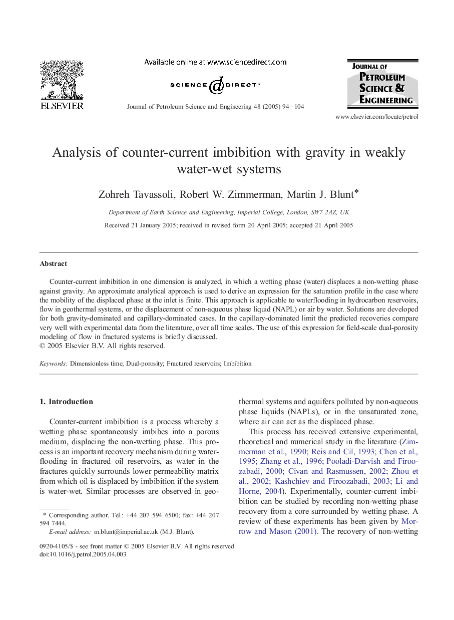 Analysis of counter-current imbibition with gravity in weakly water-wet systems