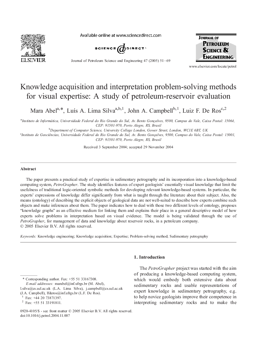 Knowledge acquisition and interpretation problem-solving methods for visual expertise: S study of petroleum-reservoir evaluation