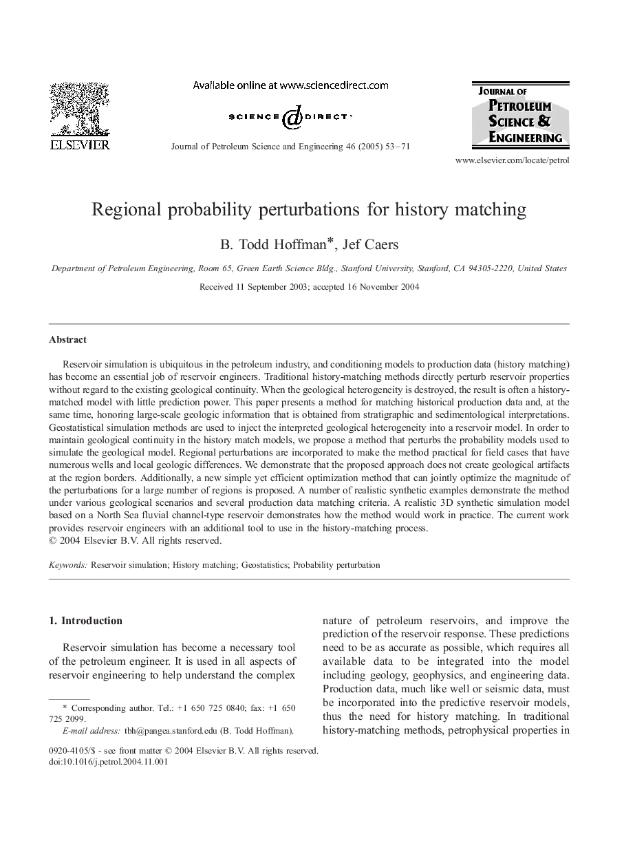 Regional probability perturbations for history matching