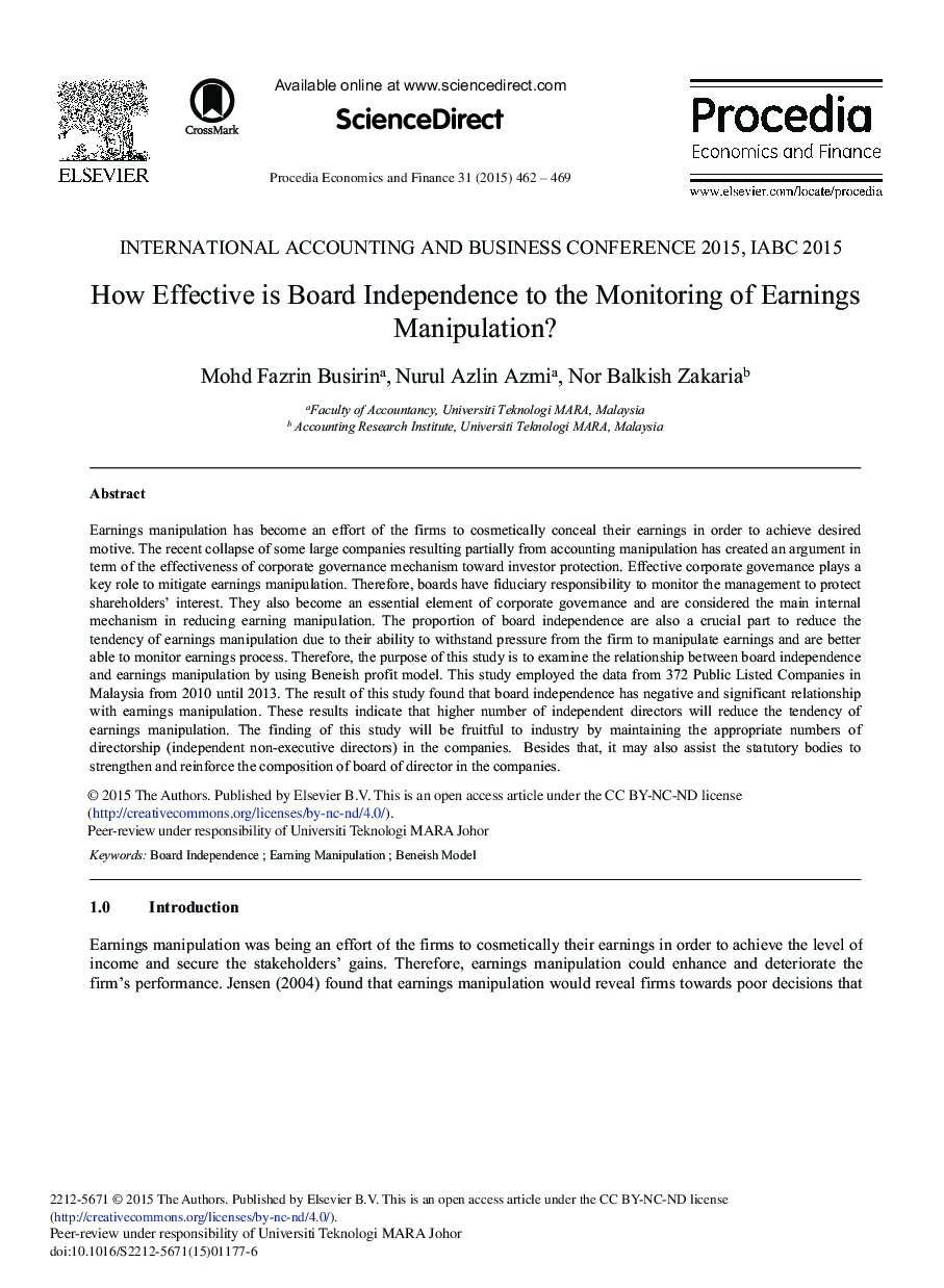 How Effective is Board Independence to the Monitoring of Earnings Manipulation? 