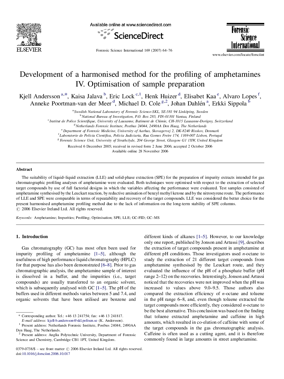 Development of a harmonised method for the profiling of amphetamines: IV. Optimisation of sample preparation