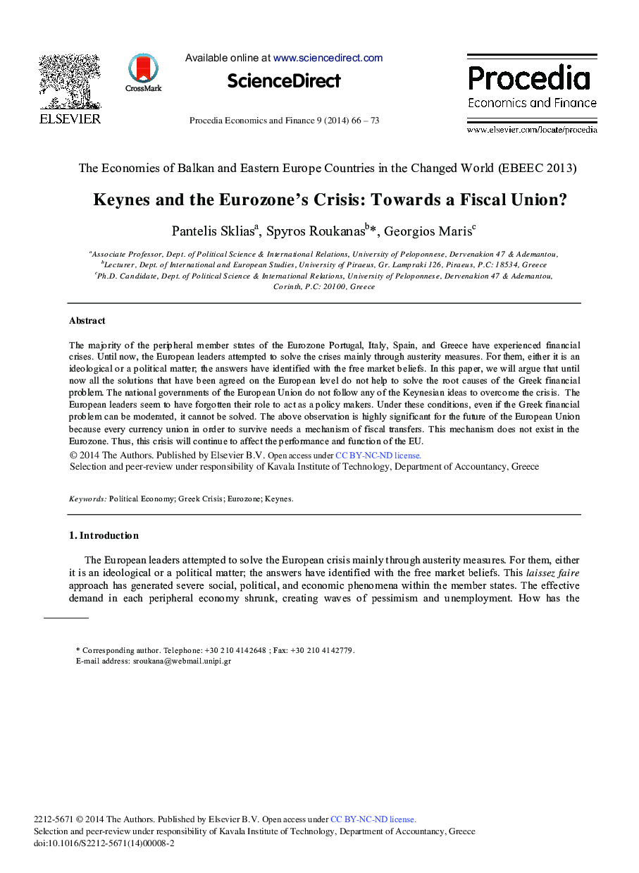 Keynes and the Eurozone's Crisis: Towards a Fiscal Union? 