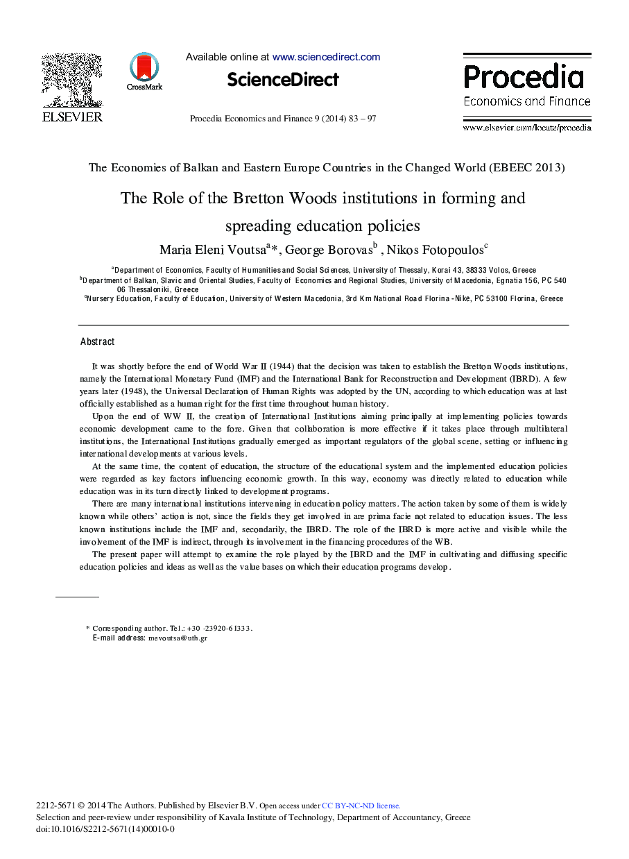 The Role of the Bretton Woods Institutions in Forming and Spreading Education Policies 