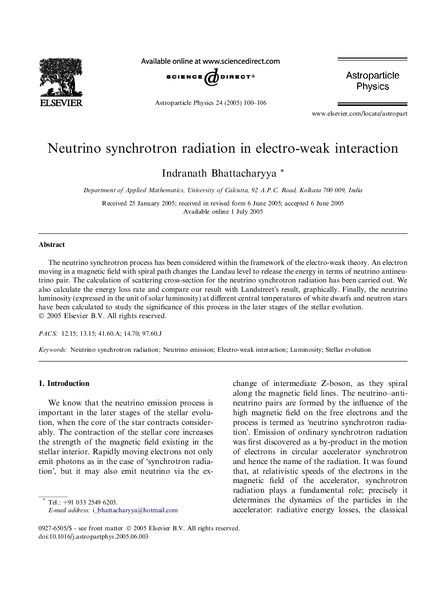 Neutrino synchrotron radiation in electro-weak interaction