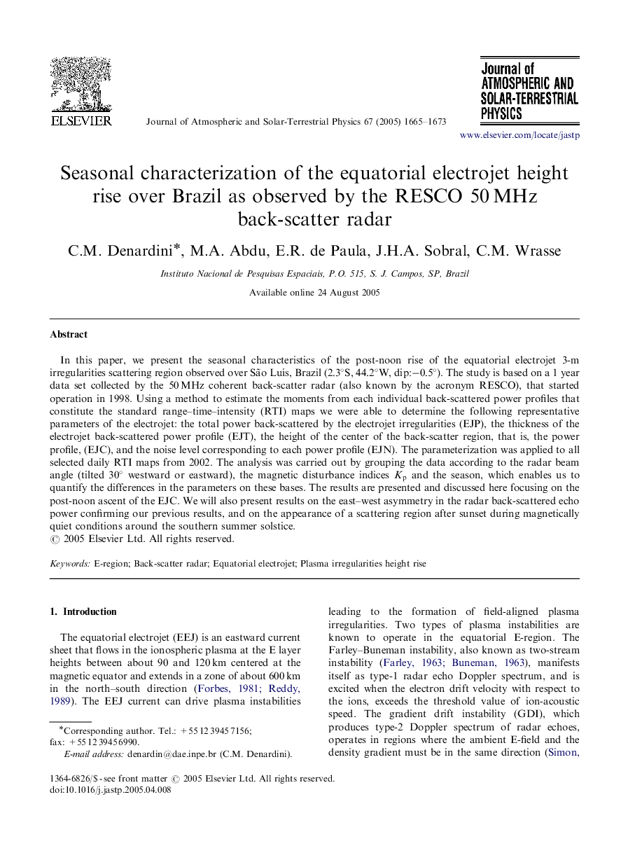 Seasonal characterization of the equatorial electrojet height rise over Brazil as observed by the RESCO 50Â MHz back-scatter radar