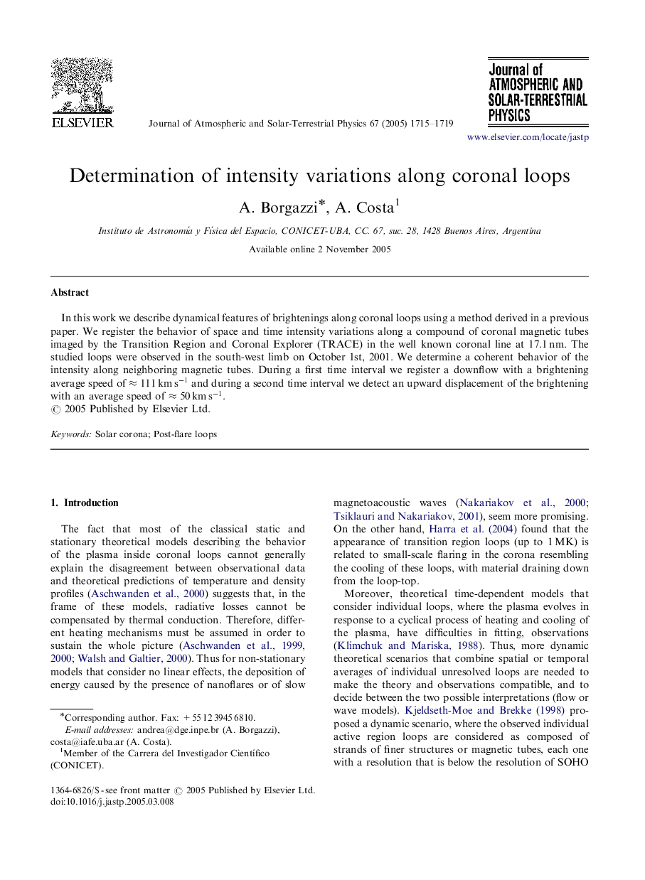 Determination of intensity variations along coronal loops