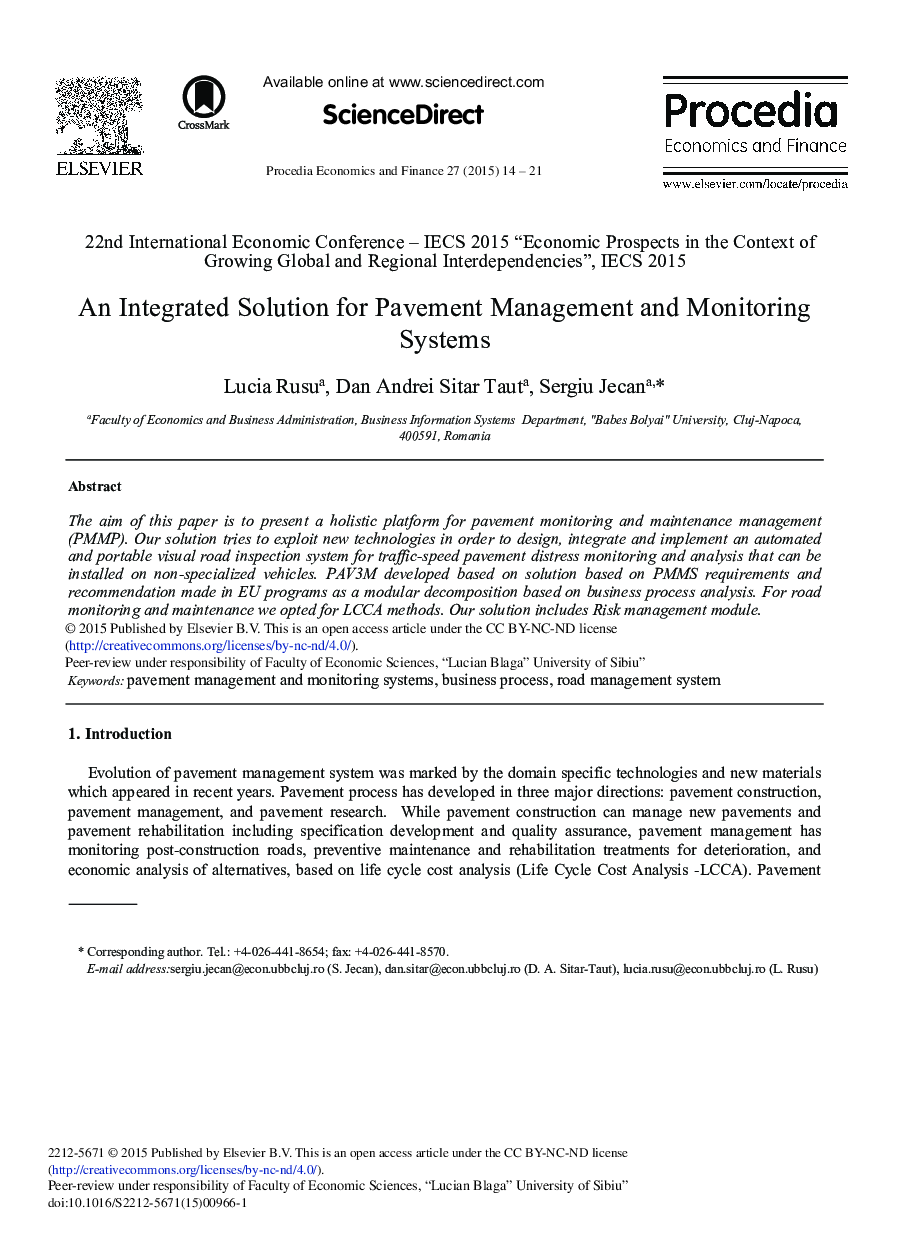 An Integrated Solution for Pavement Management and Monitoring Systems 