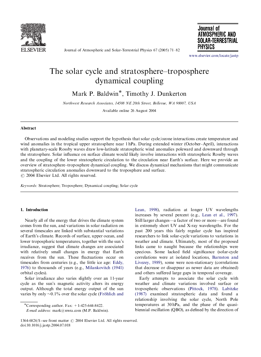 The solar cycle and stratosphere-troposphere dynamical coupling