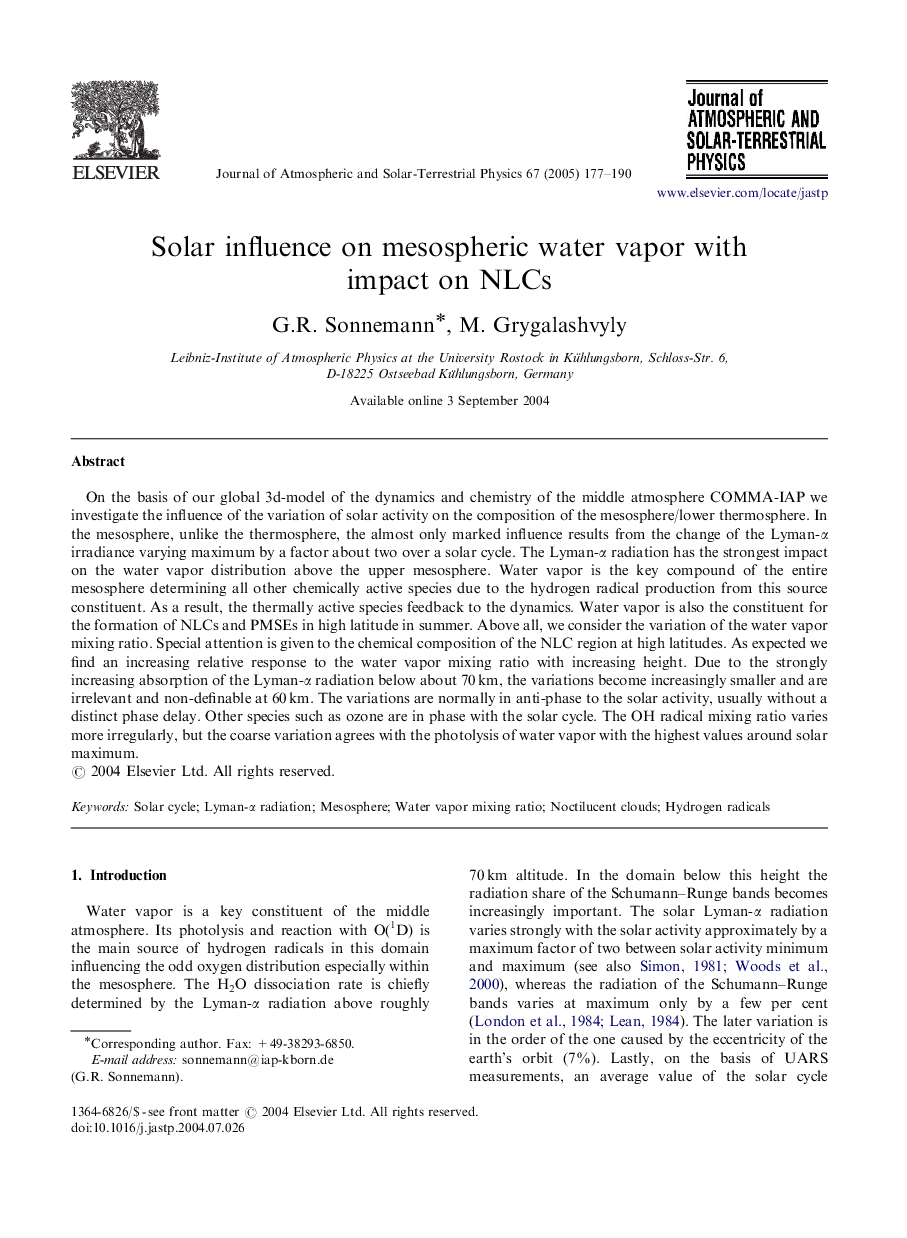 Solar influence on mesospheric water vapor with impact on NLCs