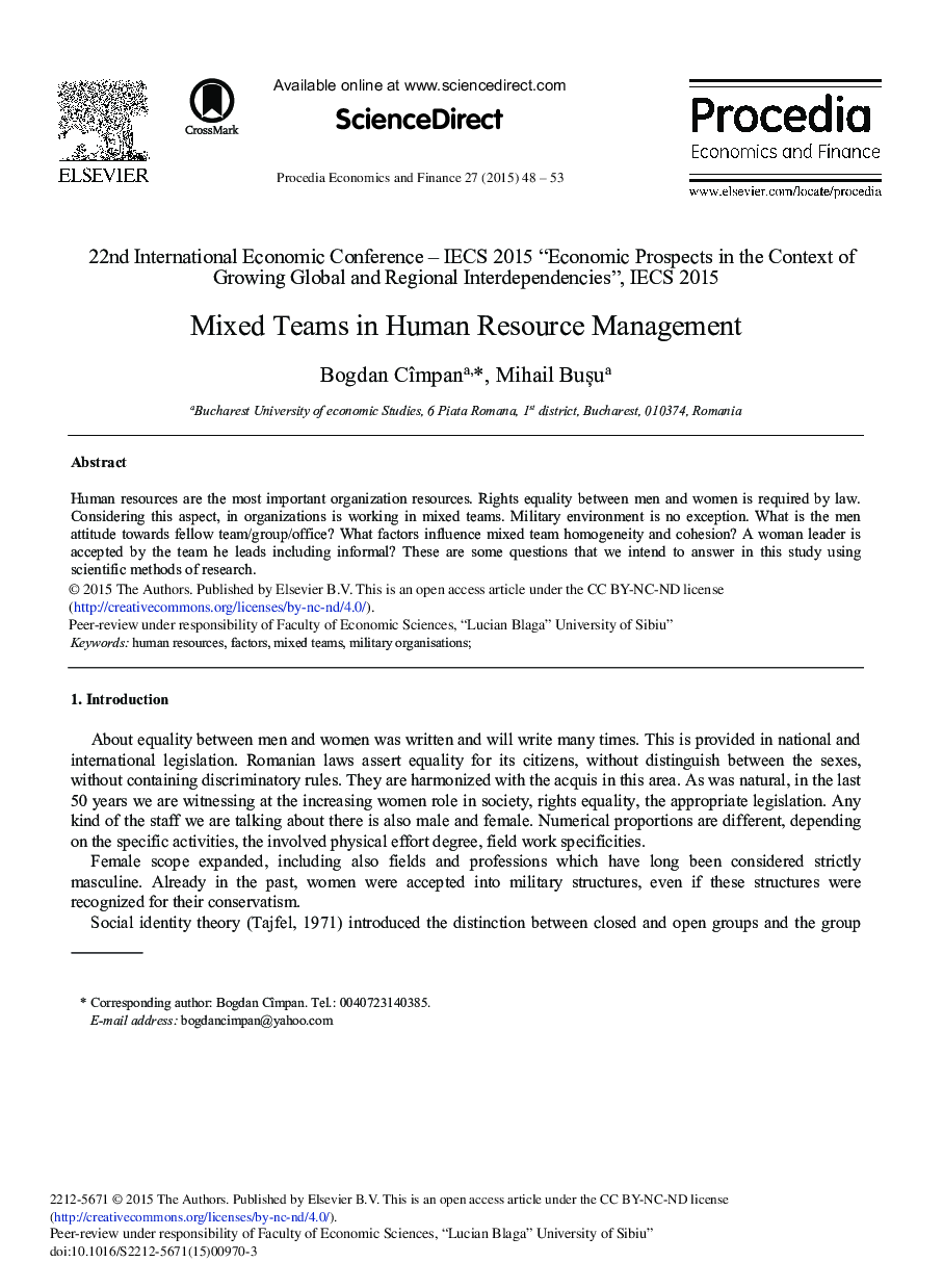 Mixed Teams in Human Resource Management 