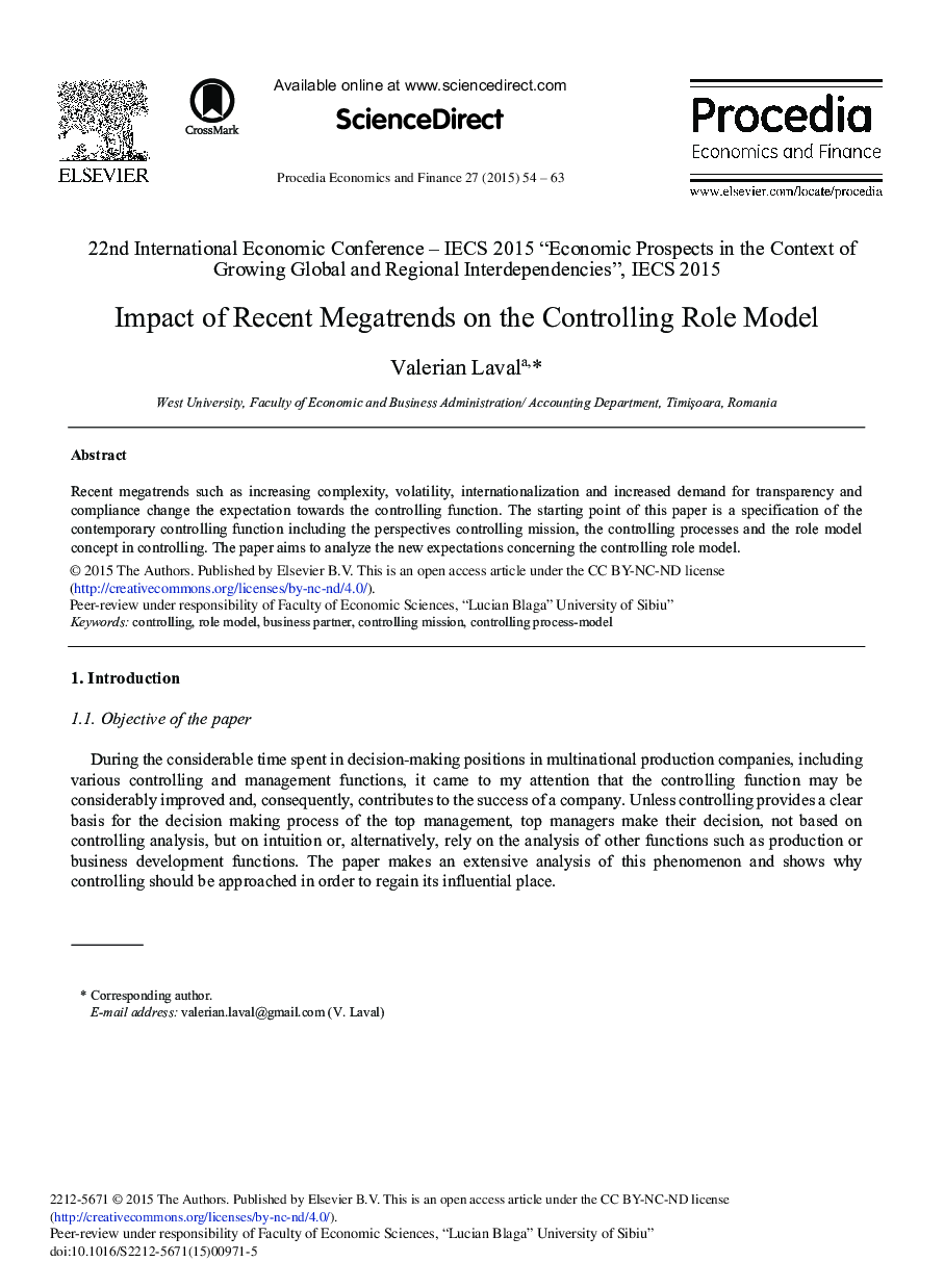 Impact of Recent Megatrends on the Controlling Role Model 