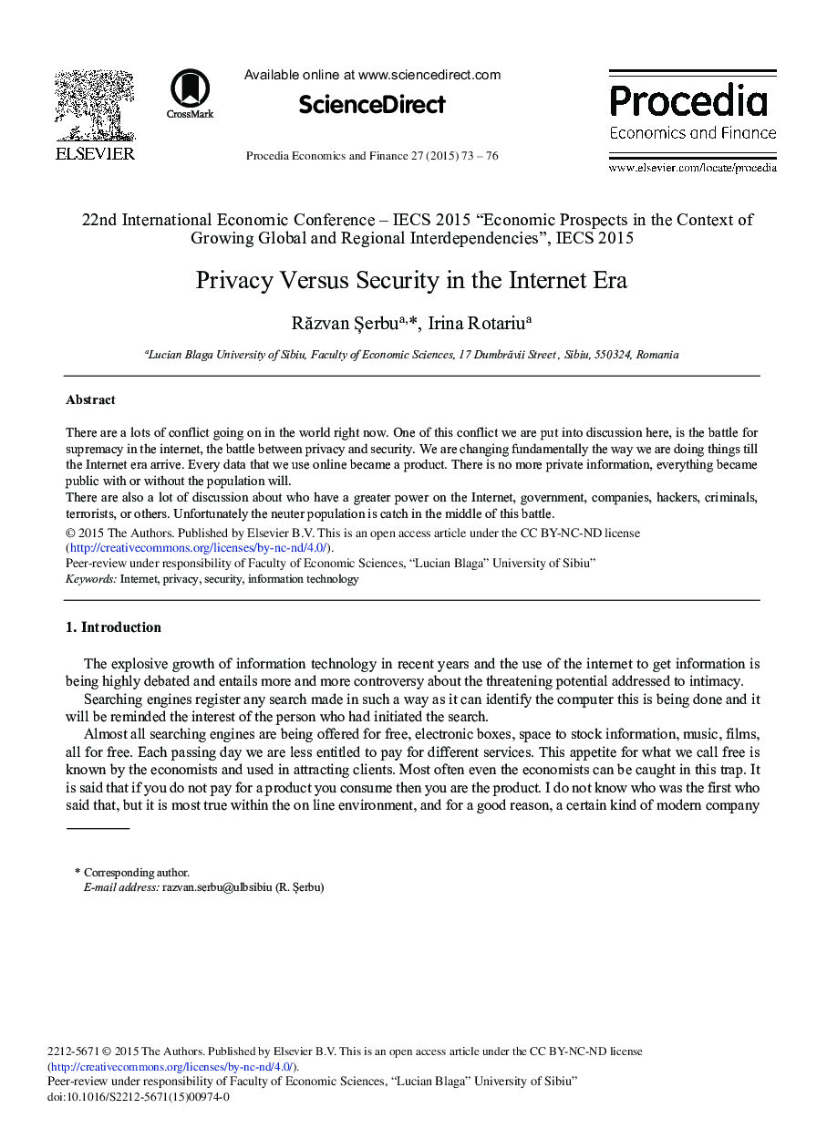 Privacy Versus Security in the Internet Era 