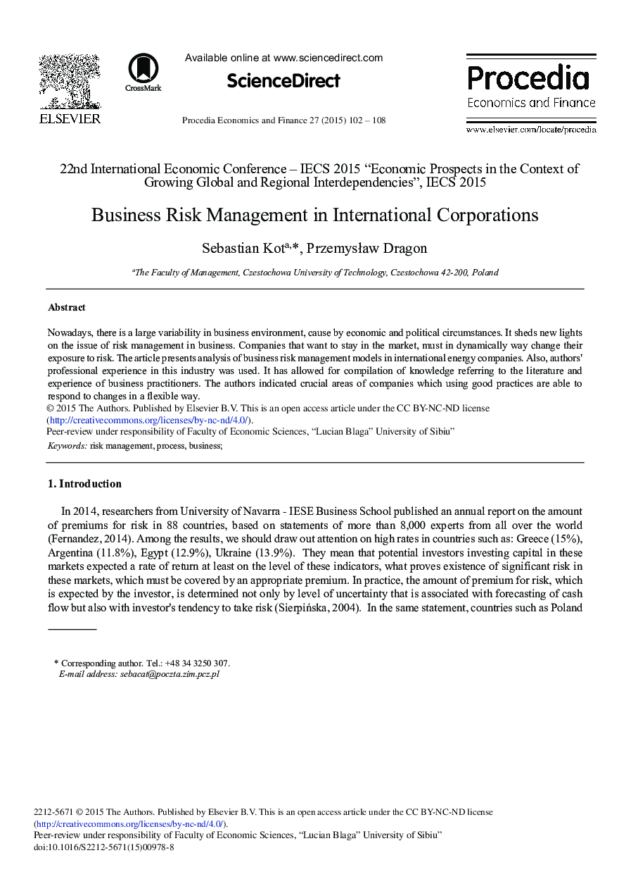 Business Risk Management in International Corporations 