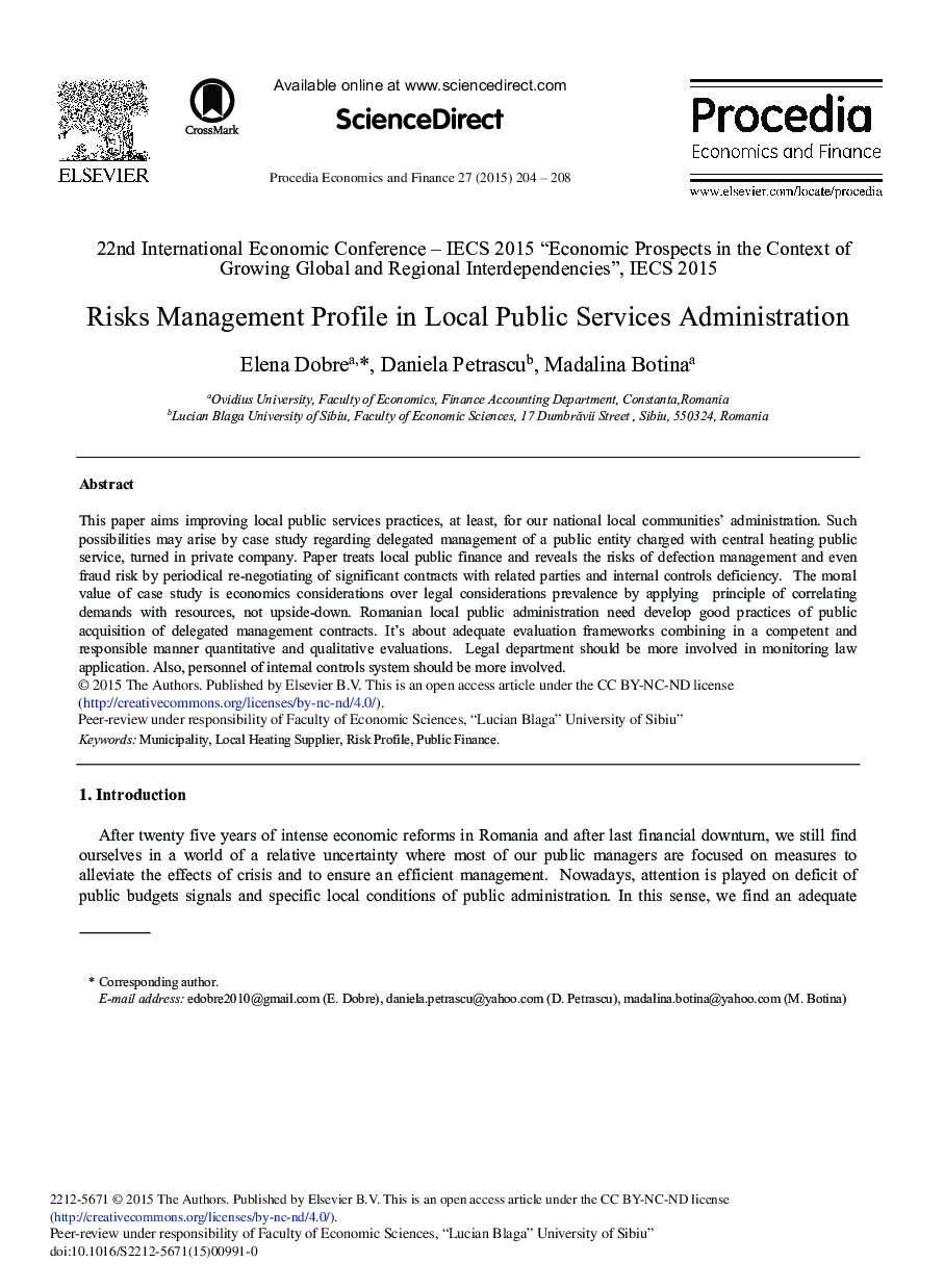 Risks Management Profile in Local Public Services Administration 