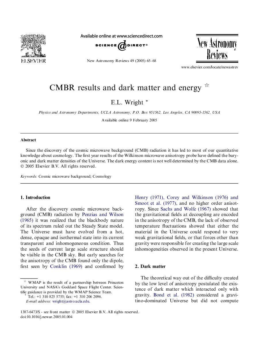 CMBR results and dark matter and energy