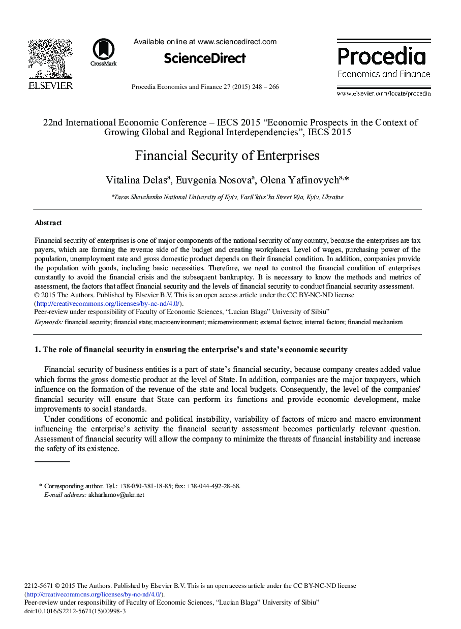 Financial Security of Enterprises 