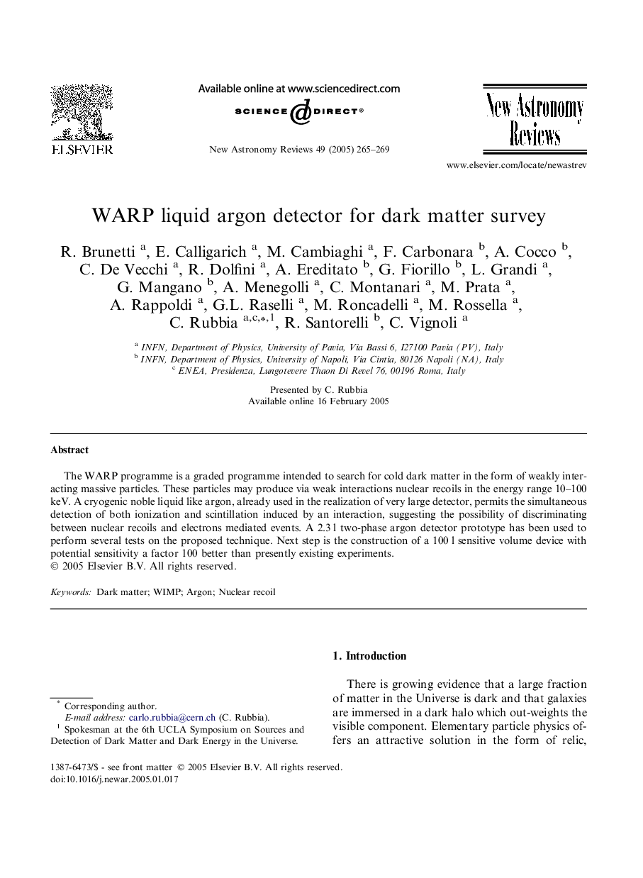 WARP liquid argon detector for dark matter survey