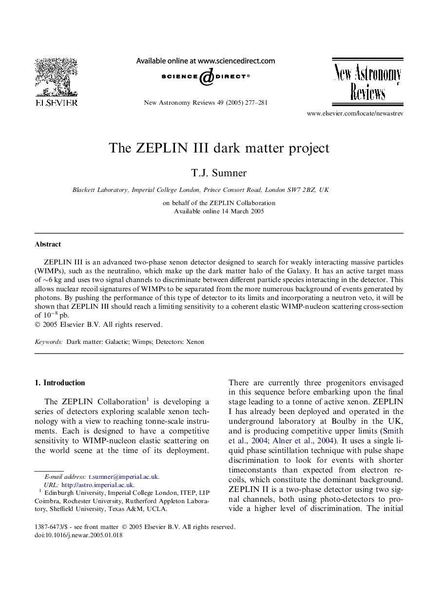 The ZEPLIN III dark matter project