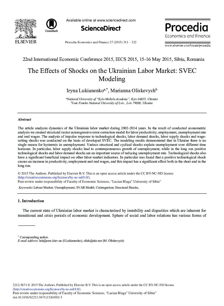 The Effects of Shocks on the Ukrainian Labor Market: SVEC Modeling 