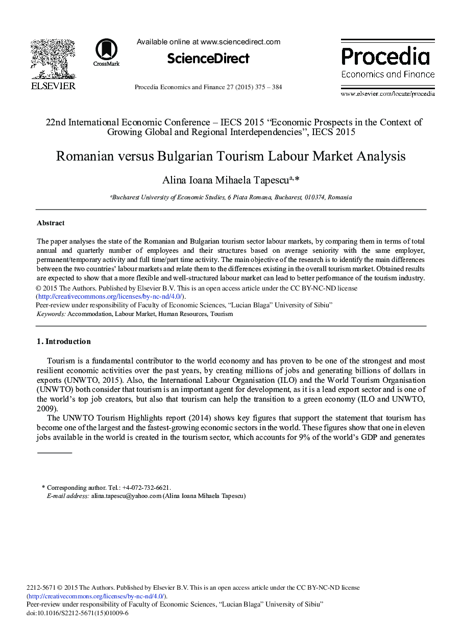 Romanian versus Bulgarian Tourism Labour Market Analysis 