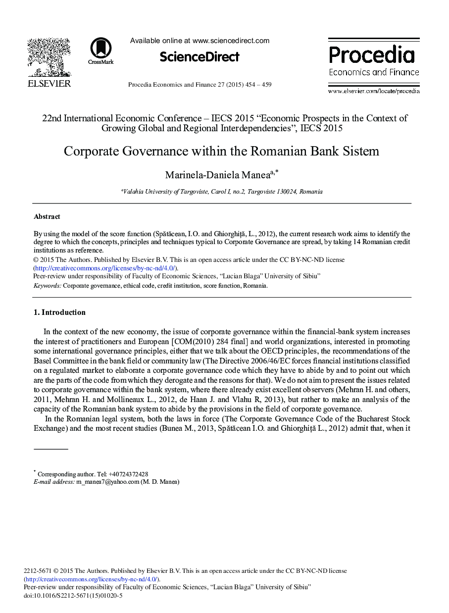 Corporate Governance within the Romanian Bank Sistem 