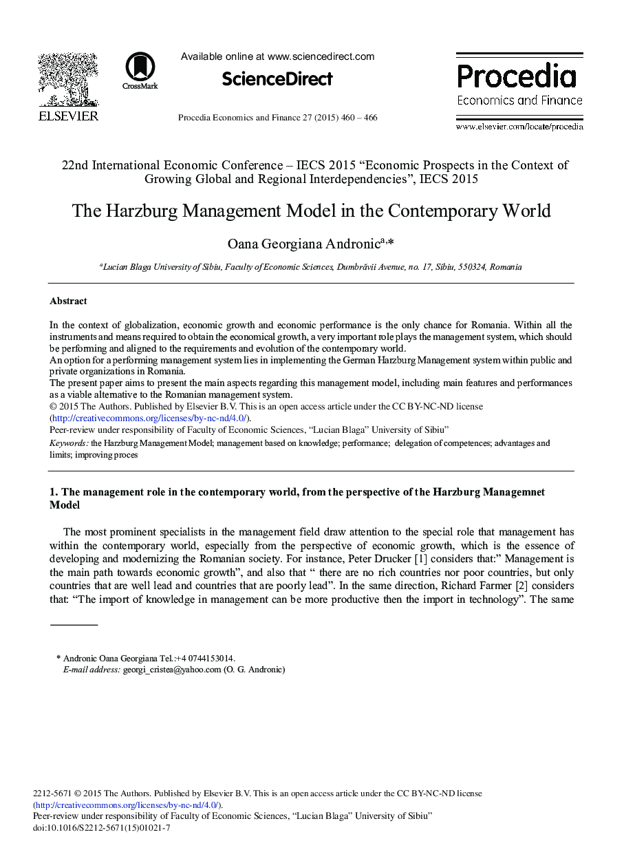 The Harzburg Management Model in the Contemporary World 