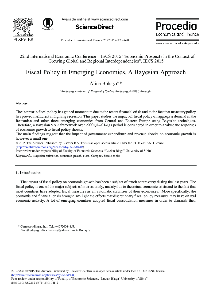 Fiscal Policy in Emerging Economies. A Bayesian Approach 