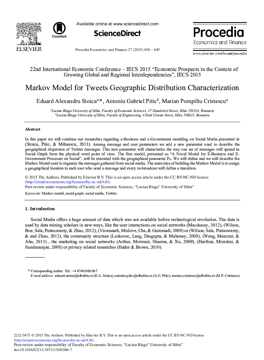 Markov Model for Tweets Geographic Distribution Characterization 