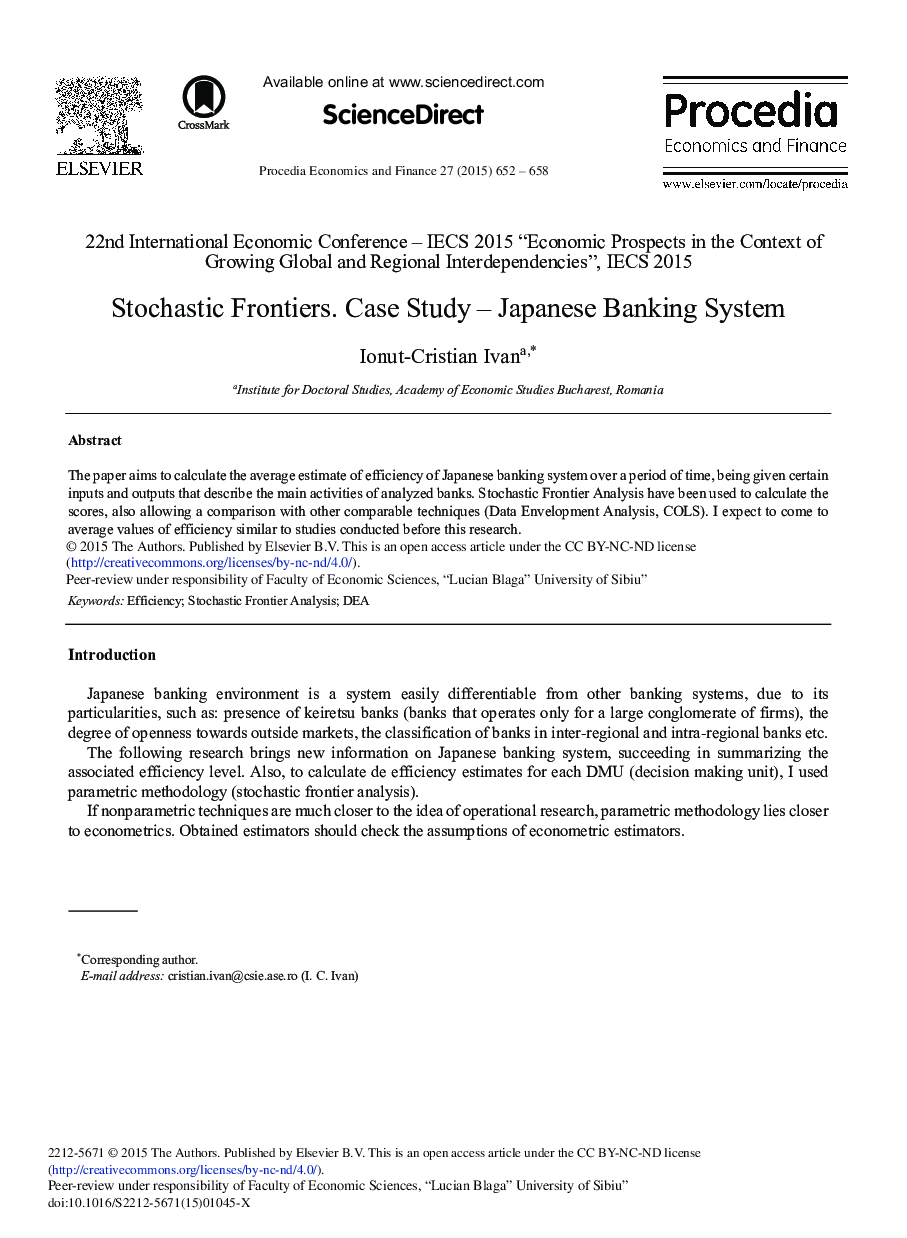 Stochastic Frontiers. Case Study – Japanese Banking System 