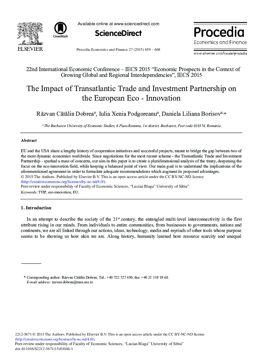 The Impact of Transatlantic Trade and Investment Partnership on the European Eco – Innovation 