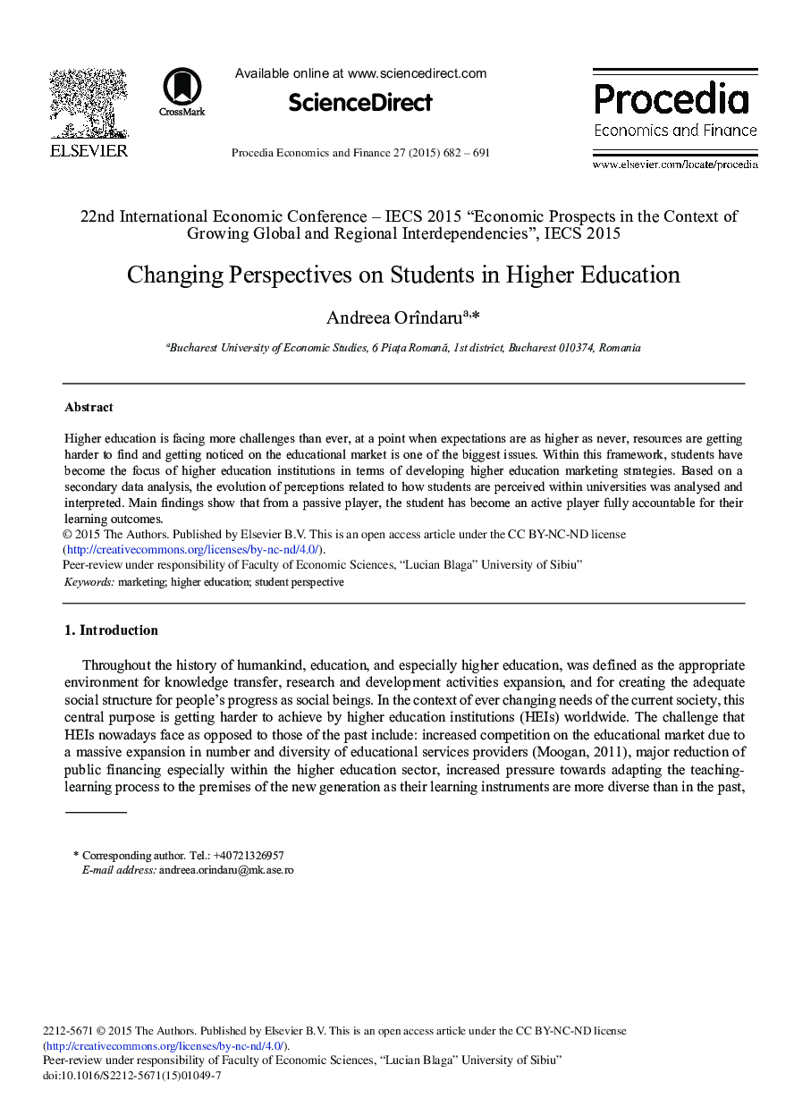 Changing Perspectives on Students in Higher Education 