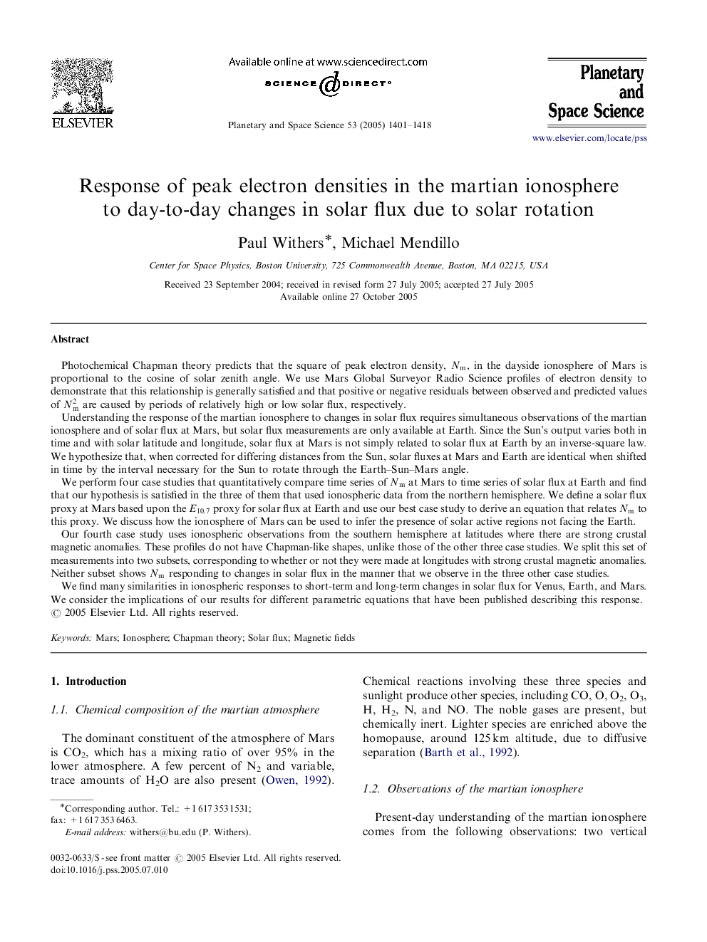 Response of peak electron densities in the martian ionosphere to day-to-day changes in solar flux due to solar rotation