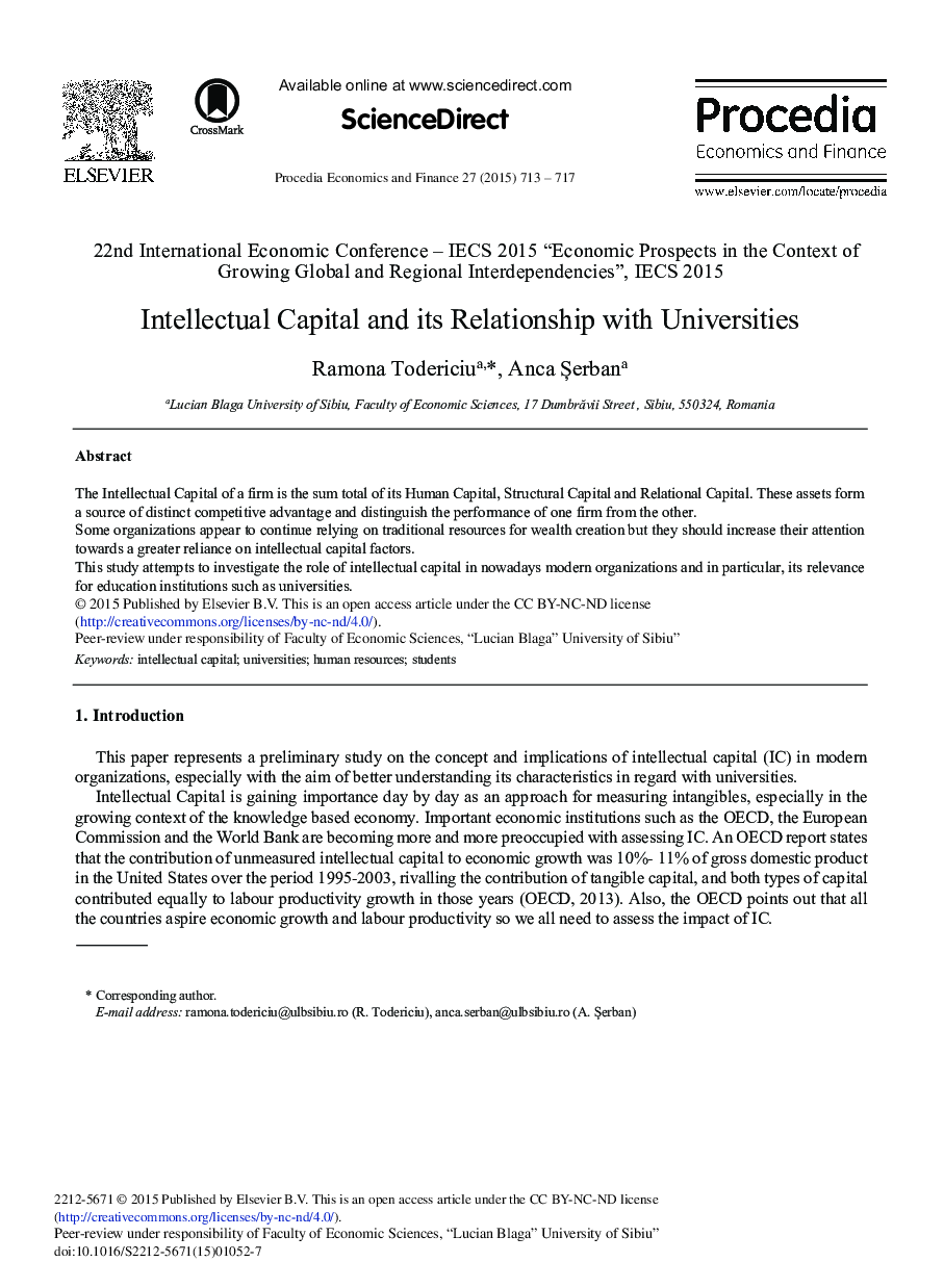 Intellectual Capital and its Relationship with Universities 