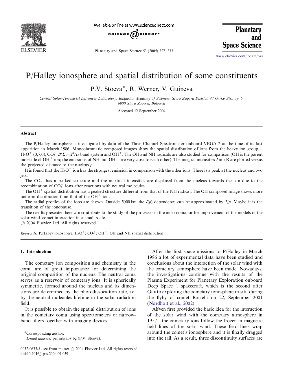 P/Halley ionosphere and spatial distribution of some constituents