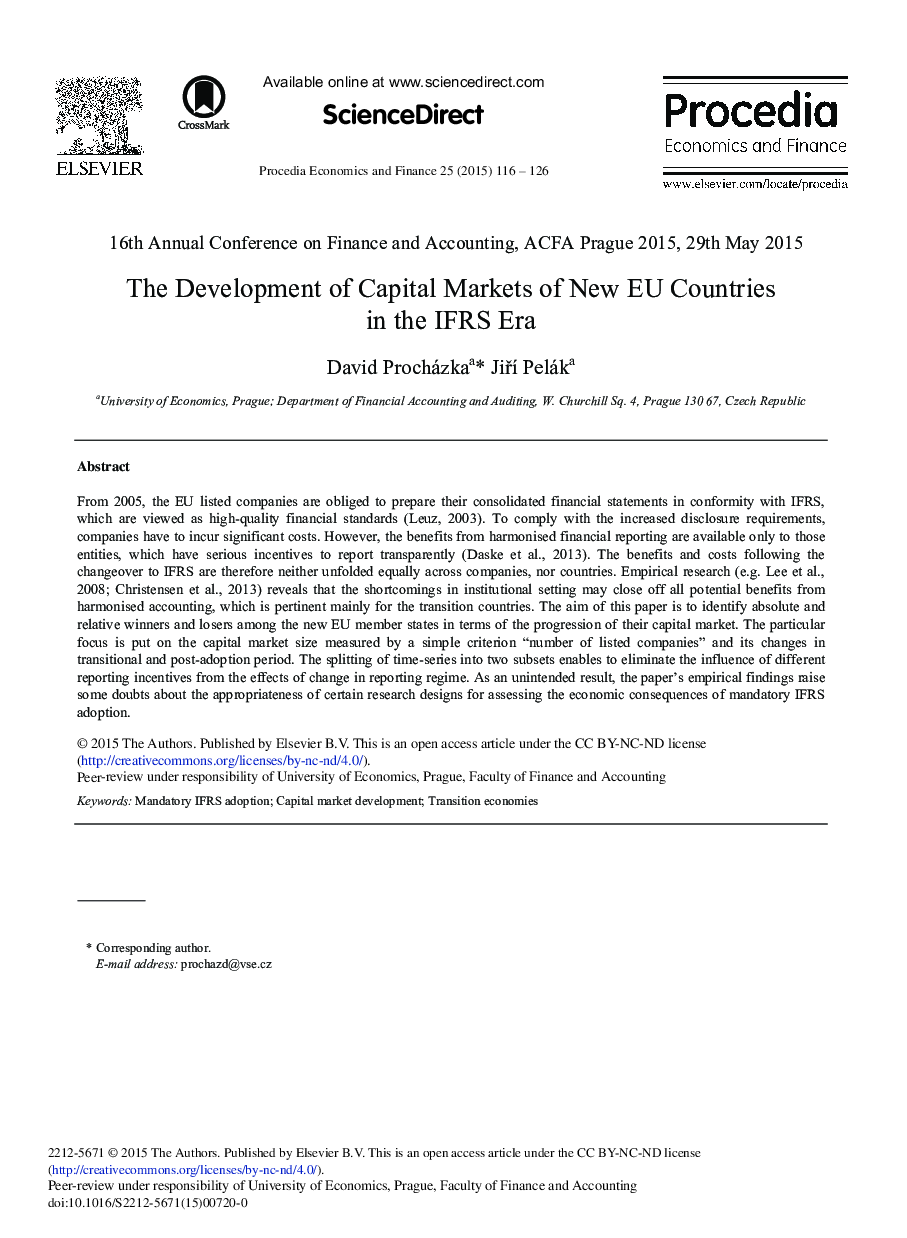 The Development of Capital Markets of New EU Countries in the IFRS Era 