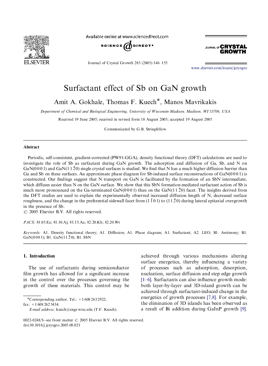 Surfactant effect of Sb on GaN growth