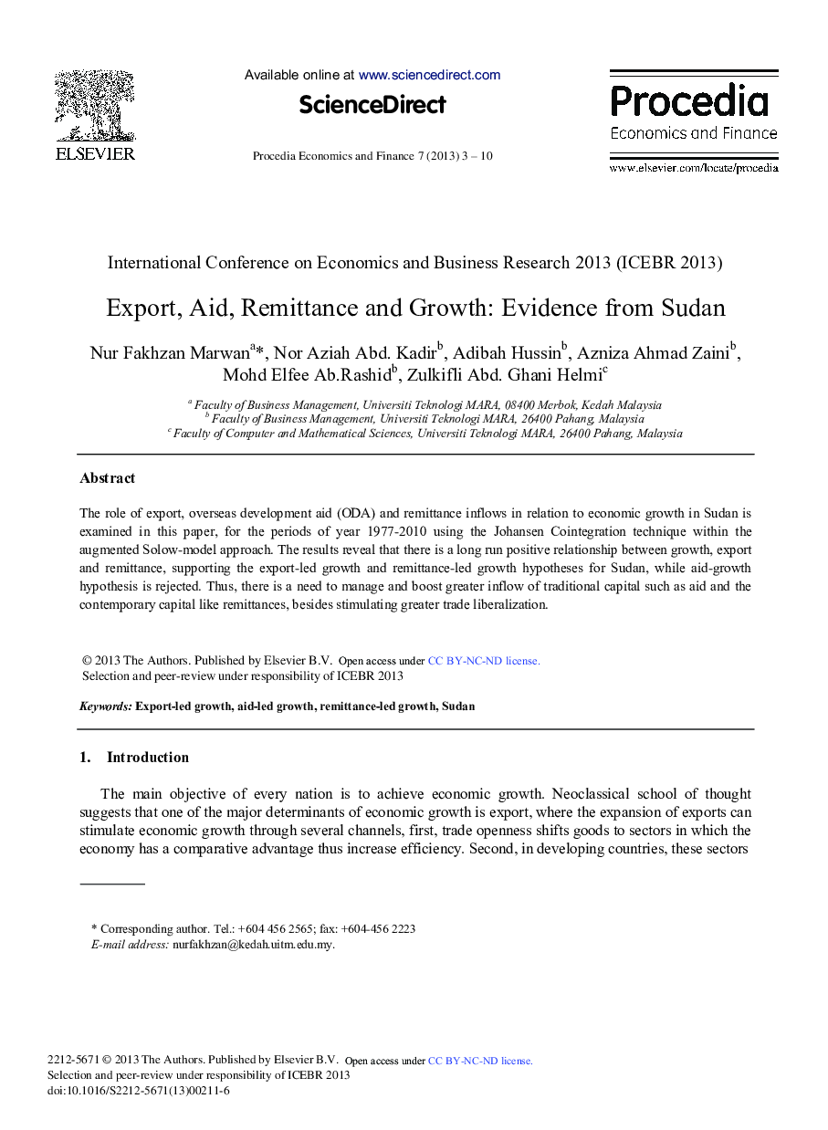 Export, Aid, Remittance and Growth: Evidence from Sudan 