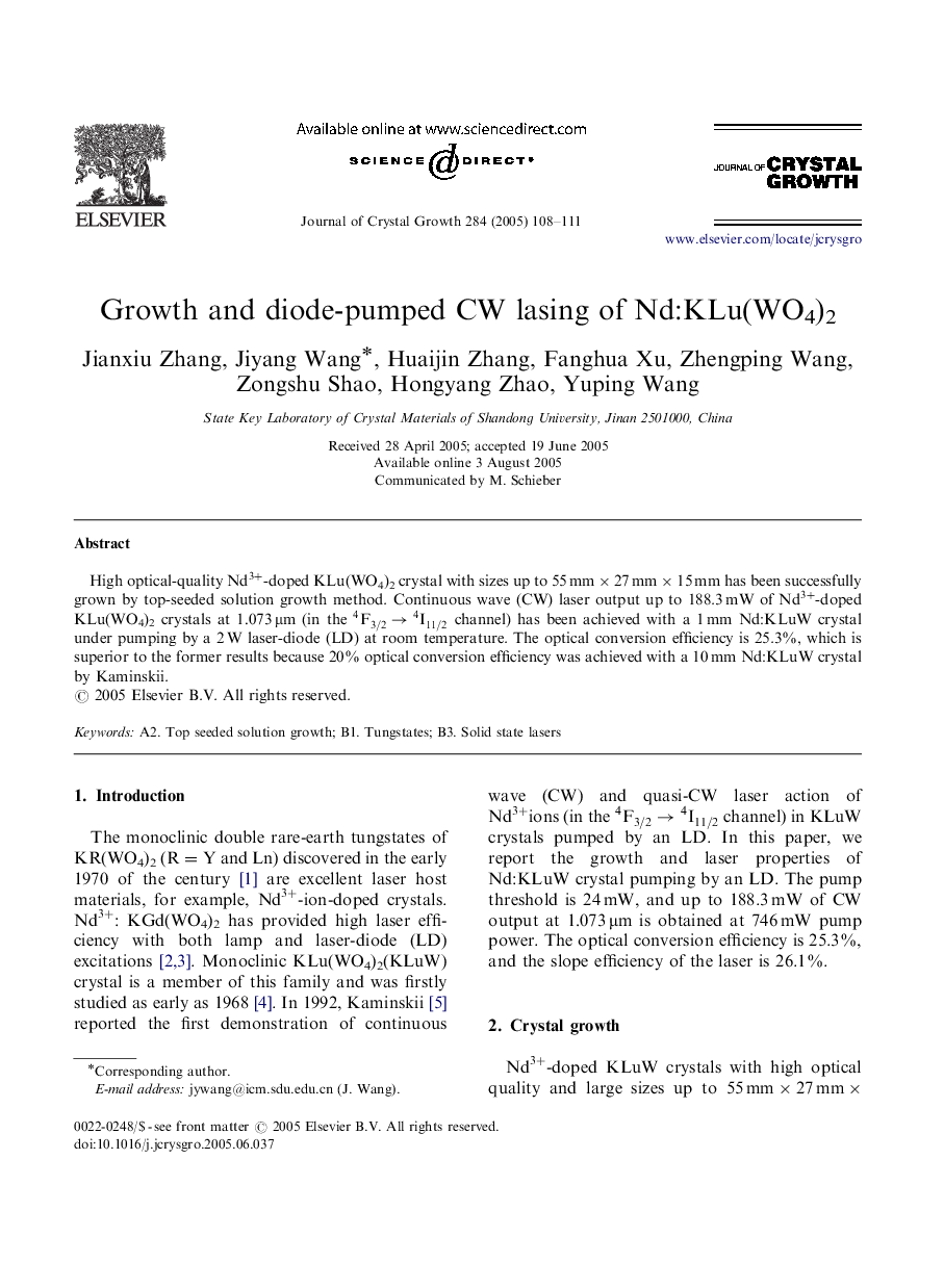 Growth and diode-pumped CW lasing of Nd:KLu(WO4)2