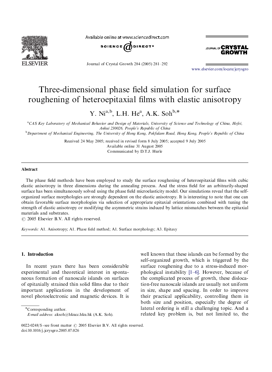 Three-dimensional phase field simulation for surface roughening of heteroepitaxial films with elastic anisotropy