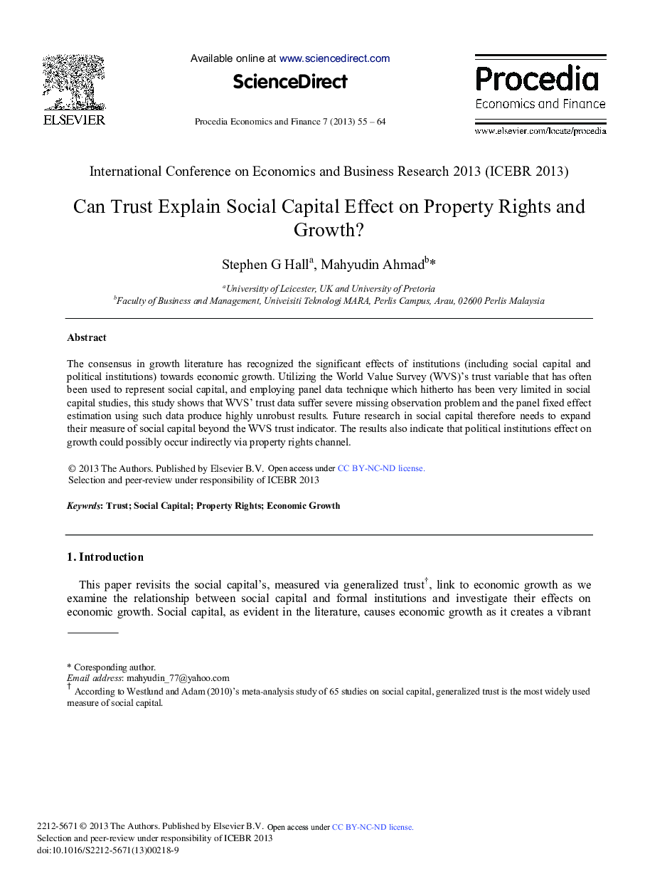 Can Trust Explain Social Capital Effect on Property Rights and Growth? 