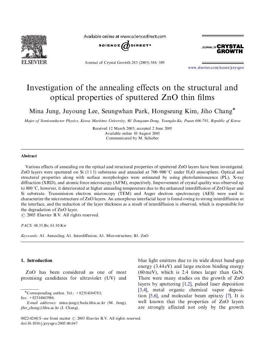 Investigation of the annealing effects on the structural and optical properties of sputtered ZnO thin films