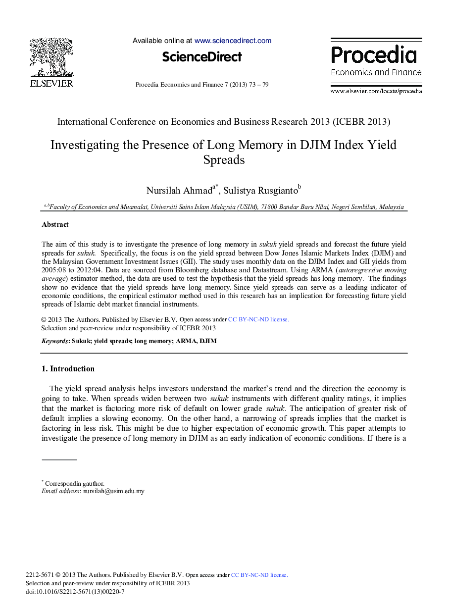 Investigating the Presence of Long Memory in DJIM Index Yield Spreads 