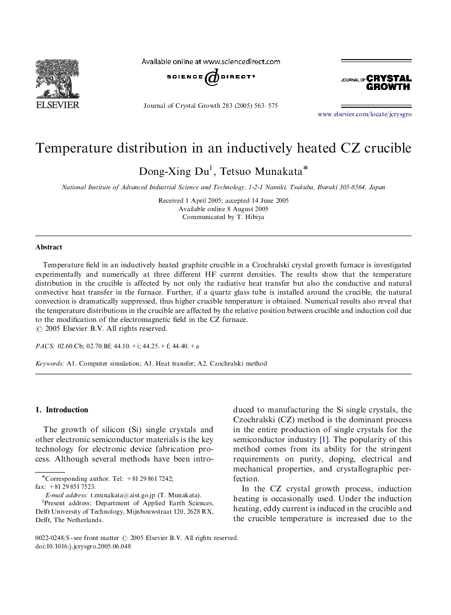 Temperature distribution in an inductively heated CZ crucible